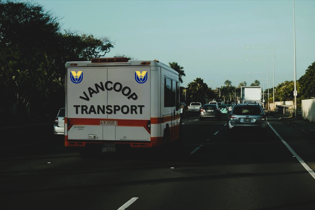 Ambulance and transport vehicles on the road